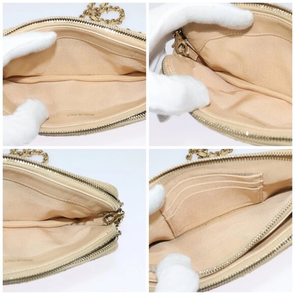 CHANEL Matelasse Chain Shoulder Bag Grained Calf Skin Beige Gold CC Auth 138257 - Picture 15 of 16